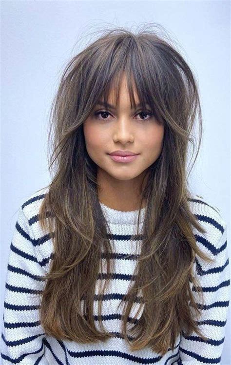 long hair with fringe|long hair with choppy bangs.